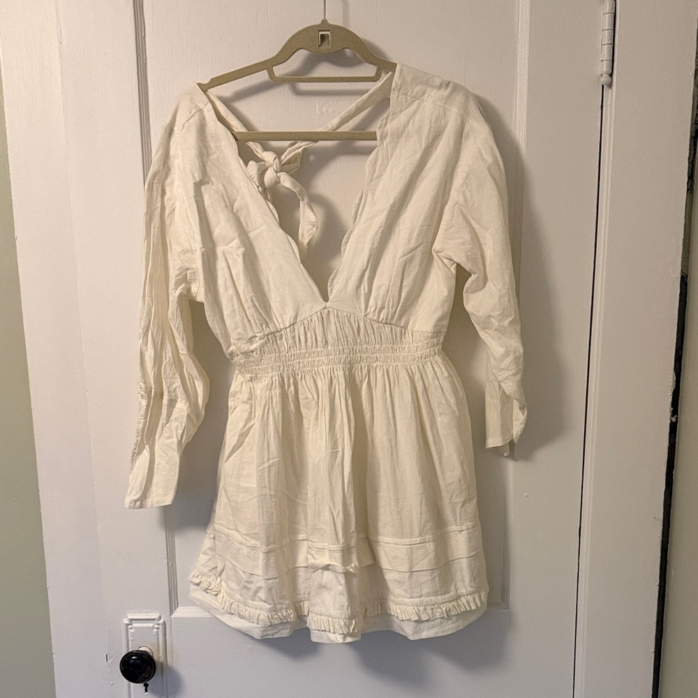 Free People White V-Neck Dress 100% cotton